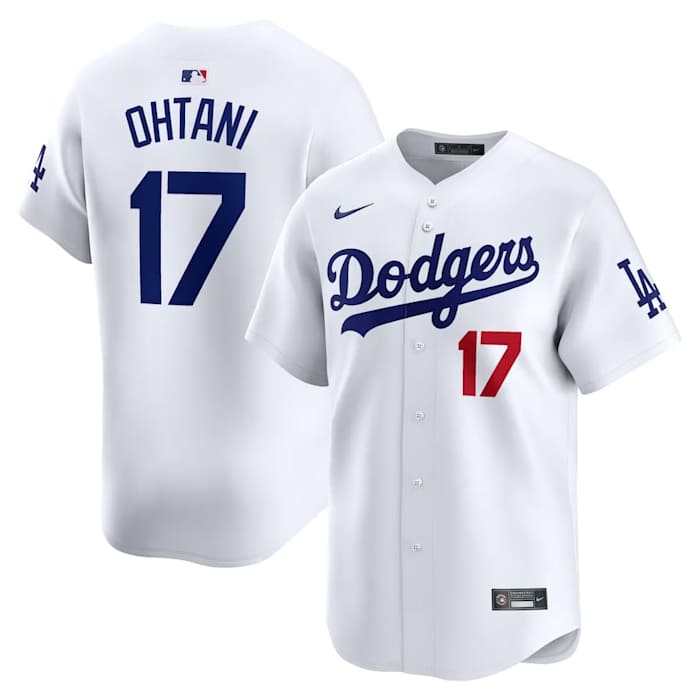 Shohei Ohtani's white Los Angeles Dodgers jersey.